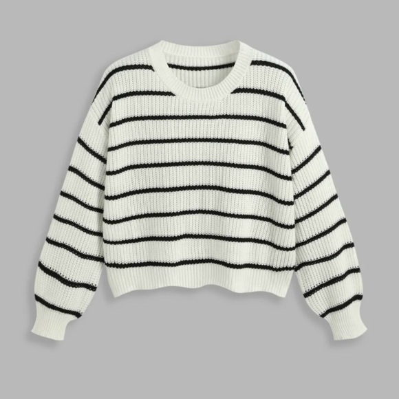 Cider Sweaters - Cropped Striped Black and White Sweater
